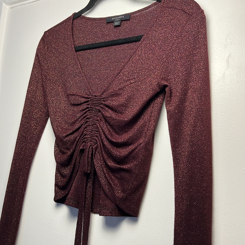 AllSaints Rina Glitz Ruched Drawstring Top - Size Small - Picture 5 of 8